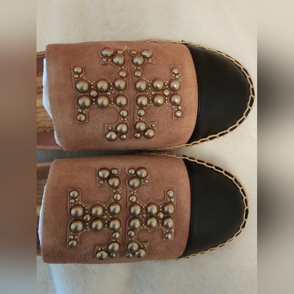 00224- NEW! TORY BURCH PEARL LOGO FLAT ESPADRILLE SENSORY MFO-SUEDE- - Picture 9 of 11